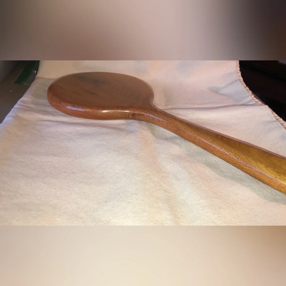 Wooden Round Long Handled Hand Mirror-Handcrafted/vintage 1980s -16.5” long
